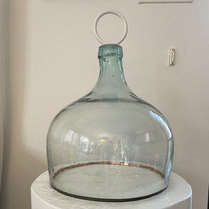 ETU Home LARGE handblown Glass Dome with Iron Round Handle, White